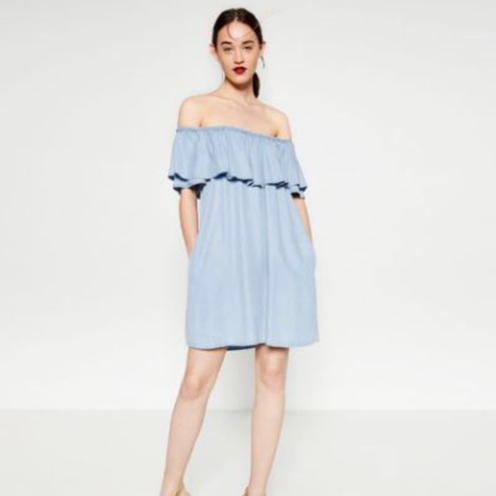 Zara Off The Shoulder Denim Dress